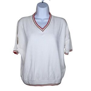 Vintage 70s Short Sleeve VNeck Terry Cloth Shirt Womens Size L White